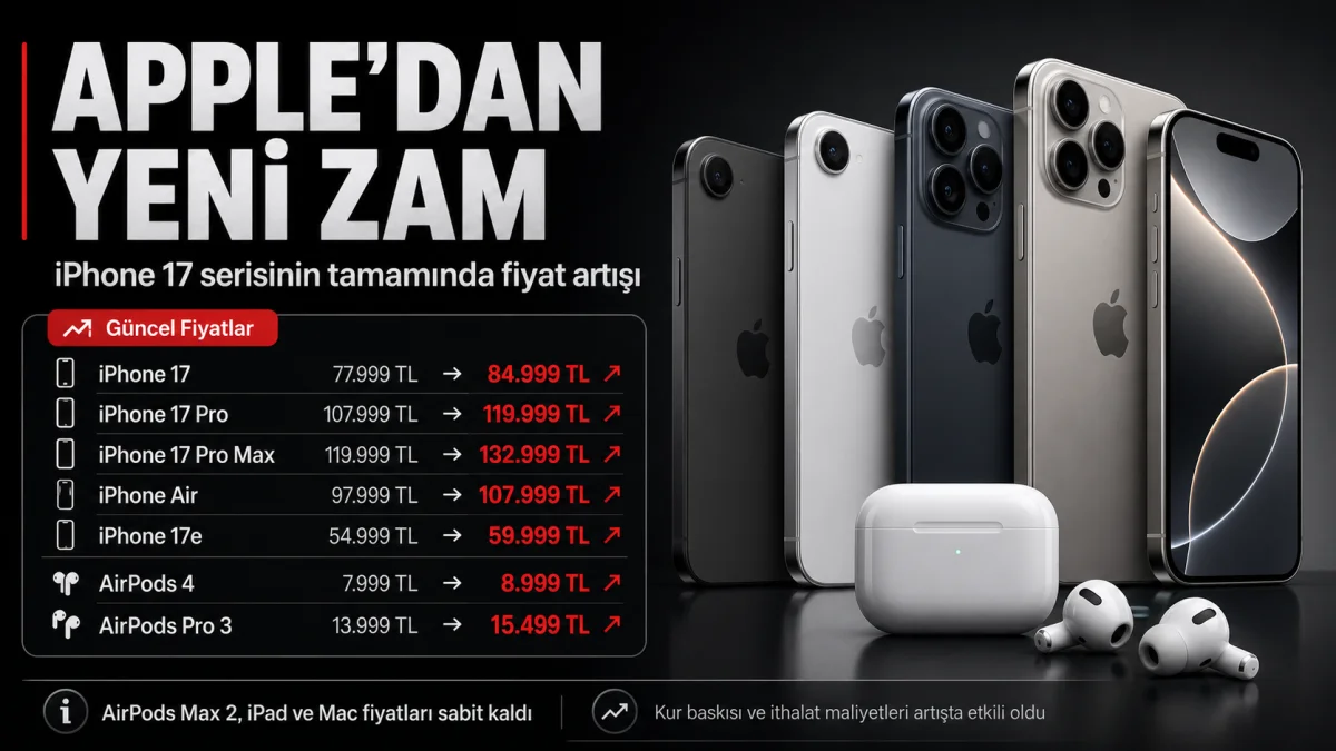 Apple Türkiye’den Resmi Zam: iPhone 17 Serisi ve AirPods Fiyatları Yükseldi